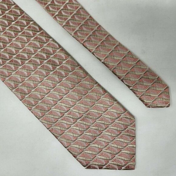 ERMENEGILDO ZEGNA SILK TIE PINK CHAMPAGNE SATIN LUXURY RIBBON PATTERN 3.5" - Picture 1 of 2